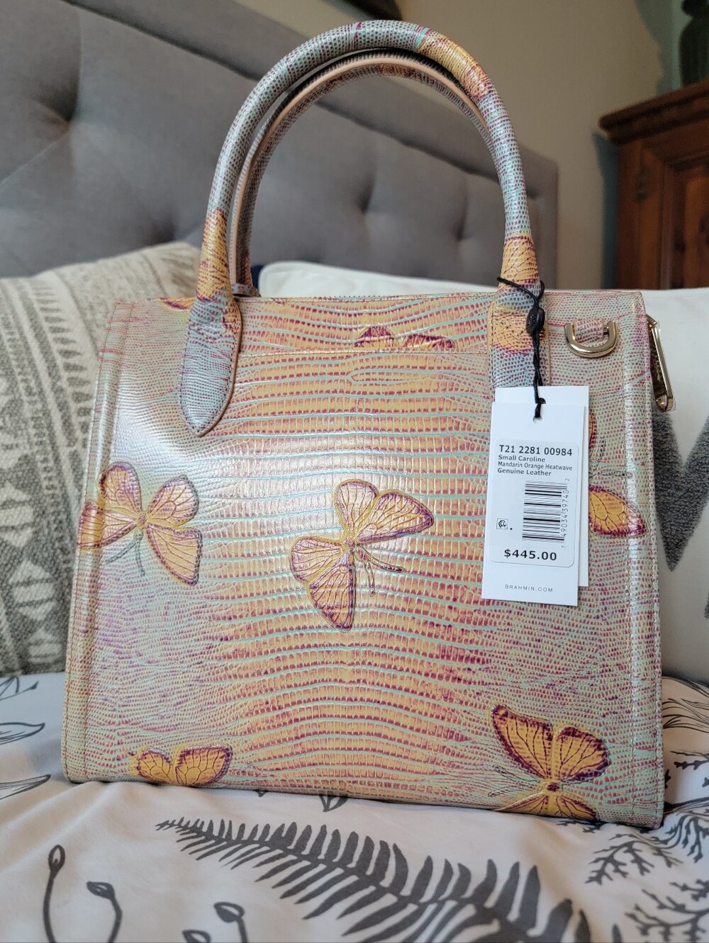 Brahmin Small Caroline Mandarine Orange Heatwave Butterfly Arm/Crossbody Bag NWT - Picture 2 of 5